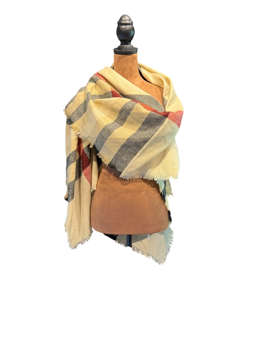 Cozy Beige and Multicolor Striped Shawl Wrap with Fringe Edge